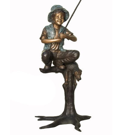 Bronze Little Boy Fishing Sculpture - Metropolitan Galleries Inc.