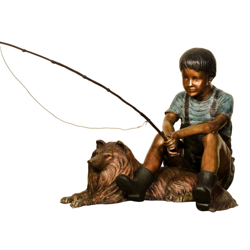 Bronze Little Boy Fishing Sculpture - Metropolitan Galleries Inc.