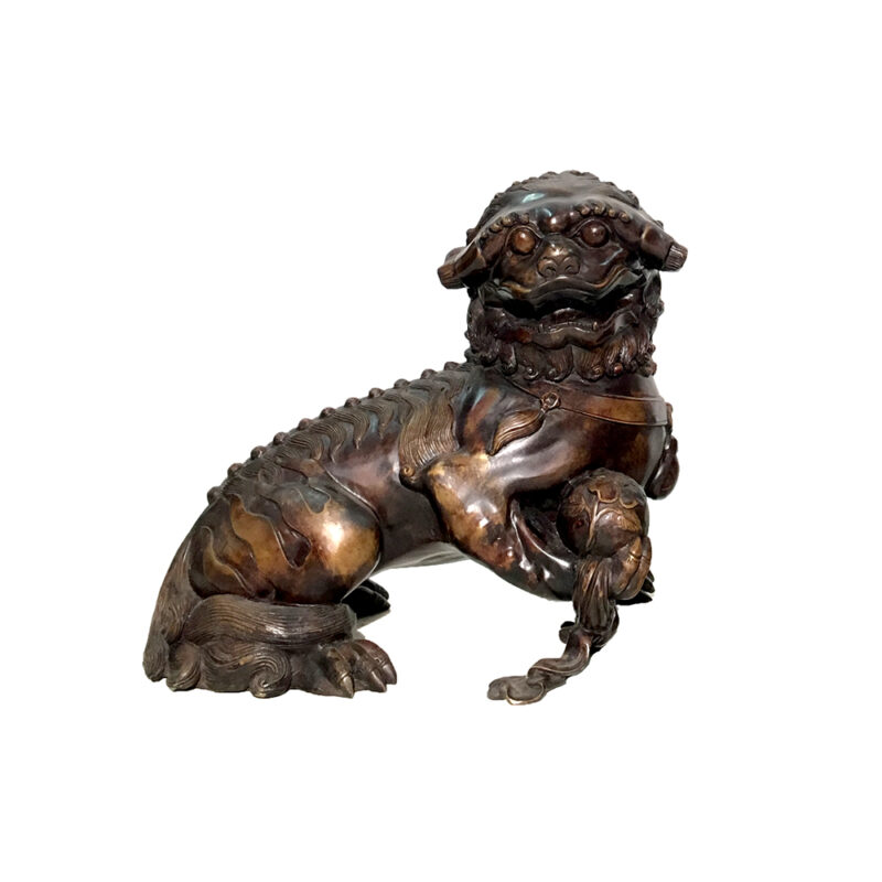 SRB86035 Bronze Chinese Foo Dog with Ball Sculpture Metropolitan Galleries Inc.