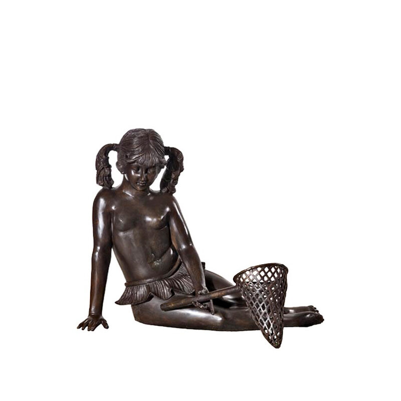 Boy Fishing with Dog Bronze Sculpture-54H — AllSculptures