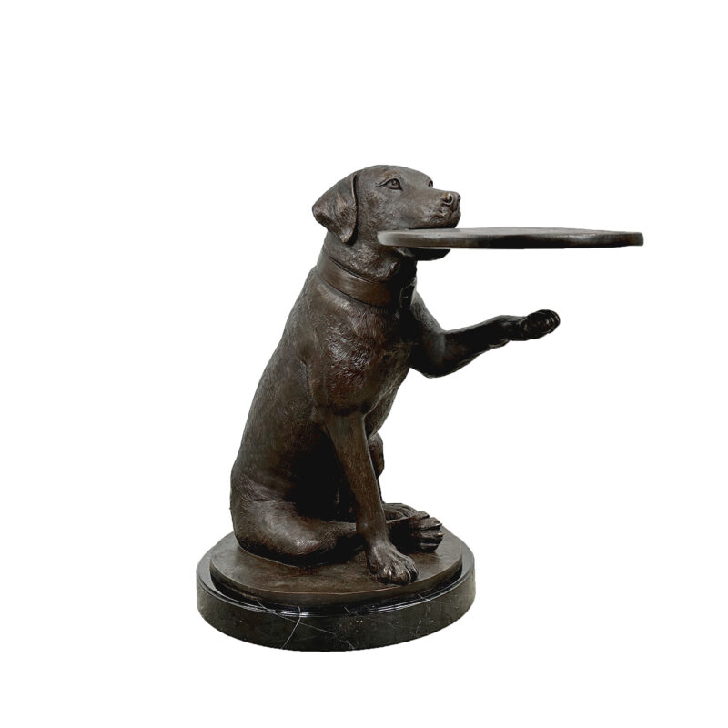 SRB10134 Bronze Sitting Labrador Dog holding Tray Sculpture on Marble Base exclusively designed and produced by Metropolitan Galleries Inc